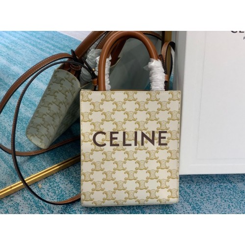 Celine MINI CABAS VERTICAAL IN TRIOMPHE CANVAS 194372 wit