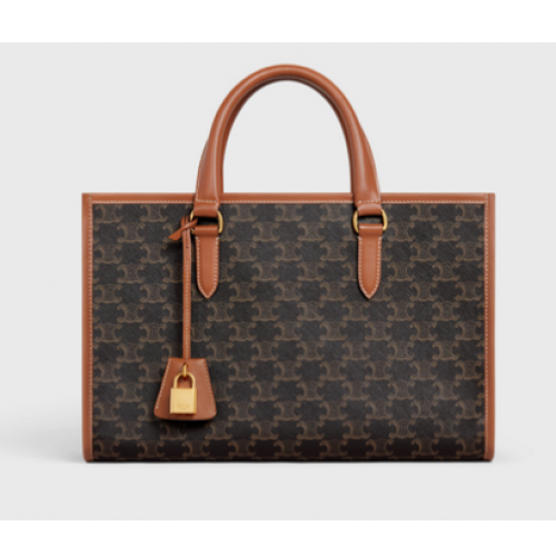 Celine MINI HORIZONTALE CABAS IN TRIOMPHE CANVAS EN KALFSLEER 199742 zwart