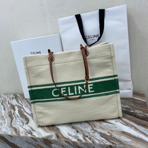 Celine SQUARED CABAS CELINE IN PLEIN SOLEIL TEXTIEL EN KALFSLEER 192172 GREEN&TAN