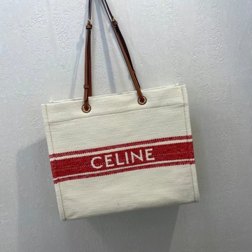 Celine SQUARED CABAS CELINE IN PLEIN SOLEIL TEXTIEL EN KALFSLEER 192172 RED&TAN