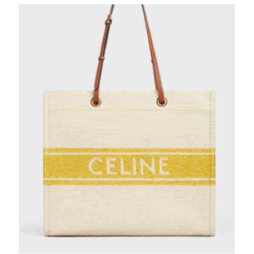 Celine SQUARED CABAS CELINE IN PLEIN SOLEIL TEXTIEL EN KALFSLEER 192172 GEEL &TAN