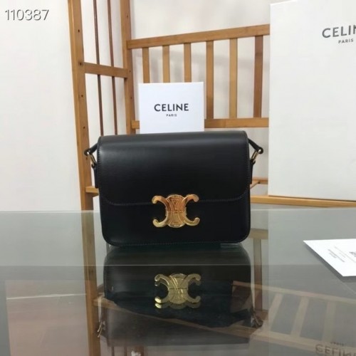 Celine TEEN TRIOMPHE BAG IN SHINY CALFSKIN MINERAL 188423 zwart