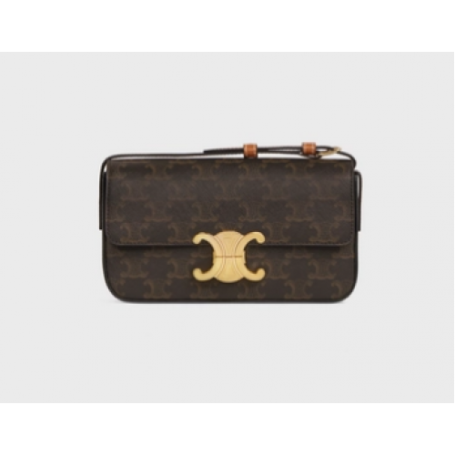 Celine TRIOMPHE SCHOUDERTAS VAN TRIOMPHE CANVAS EN KALFKIN 194142 TAN