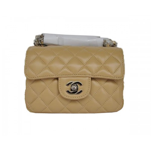 Goedkope Chanel Classic mini Flap Bag 1115 Abrikoos Schapenvacht Zilver Hardware