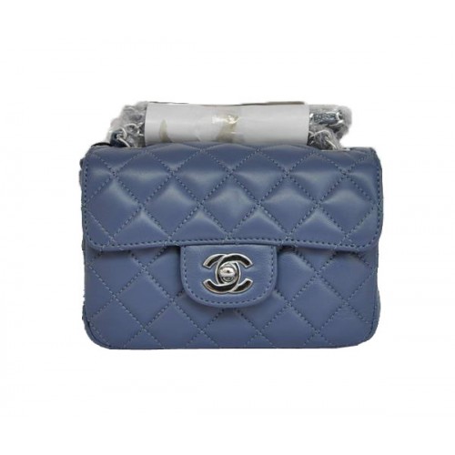 Goedkope Chanel Classic mini Flap Bag 1115 blauwe schapenvacht zilveren hardware