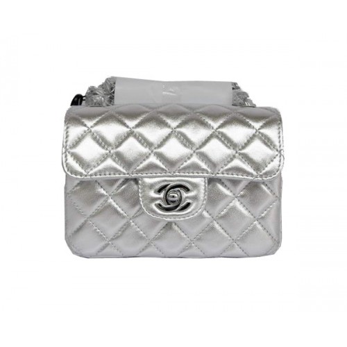 Goedkope Chanel Classic mini Flap Bag 1115 Lichtzilver Schapenvacht Zilver Hardware