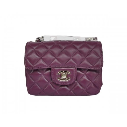 Goedkope Chanel Classic mini Flap Bag 1115 Paarse schapenvacht zilveren hardware