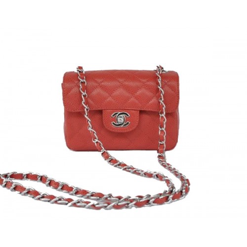 Goedkope Chanel Classic mini Flap Bag 1115 Rood Leer Zilver Hardware