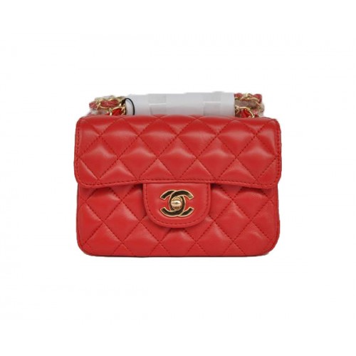 Goedkope Chanel Classic mini Flap Bag 1115 Rode Schapenvacht Gouden Hardware