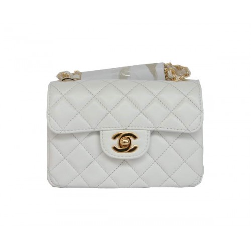 Goedkope Chanel Classic mini Flap Bag 1115 Witte Schapenvacht Gouden Hardware