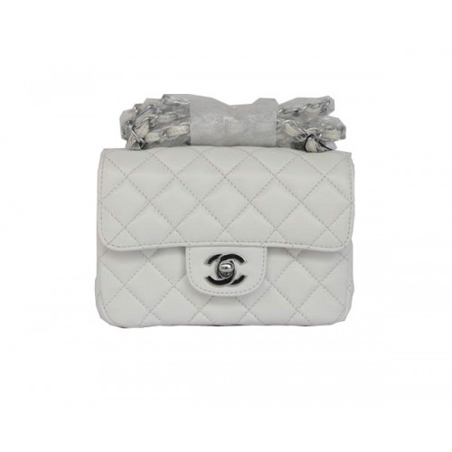 Goedkope Chanel Classic mini Flap Bag 1115 Witte schapenvacht zilveren hardware