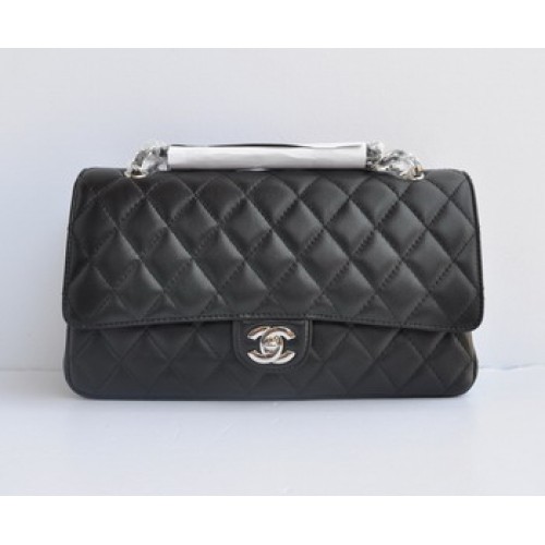 Chanel Marble 2.55 Double Flap handtas 1113 zwart met zilveren ketting