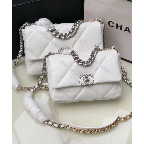 Chanel 19 flap tas AS1160 AS1161 AS1162 Wit Zilver Hardware