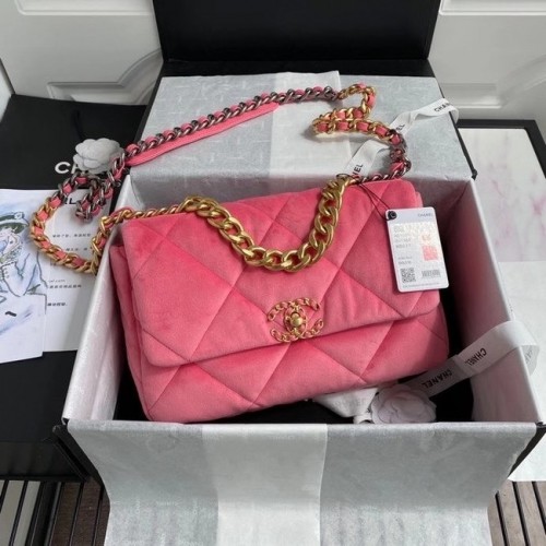 Chanel 19 flap bag fluweel AS1161 roze