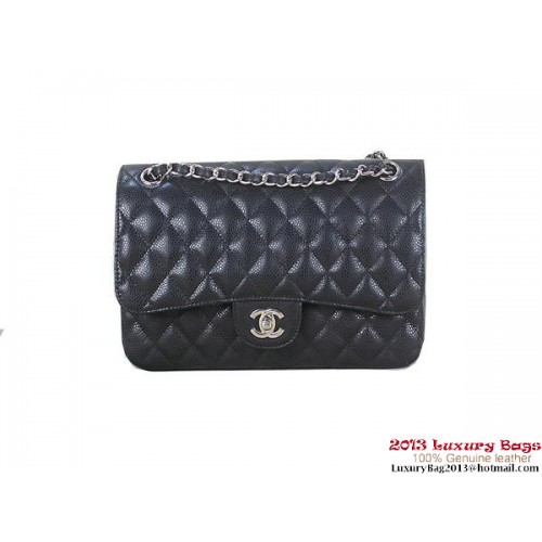 Chanel 2.55 Classic Flap Bag Zwart Origineel Cannage Patronen Leer Zilver