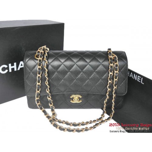 Chanel 2.55 Classic Flap Bag Zwart Origineel Kaviaar Leer Goud
