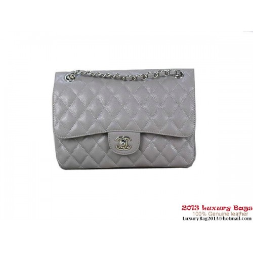 Chanel 2.55 Classic Flap Bag Grijs Origineel Cannage Patronen Leer Zilver