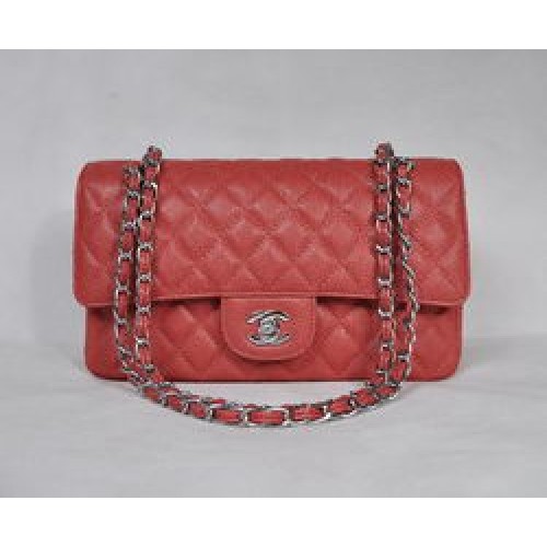 Chanel 2.55 gewatteerde klepzak 1112 rood met zilveren hardware