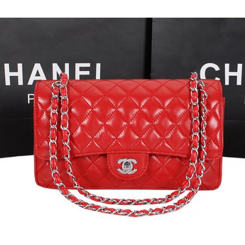 Chanel 2.55 Serie Tas 1112 Rood Schapenleer Zilver