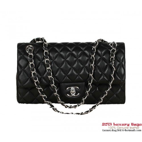 Chanel 2.55 Serie Tas Zwart Schapenleer 1112 Zilver