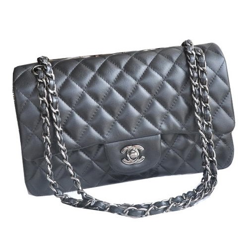 Chanel 2.55 Serie Tassen Zwart Schapenleer Leer CHA1112 Zilver