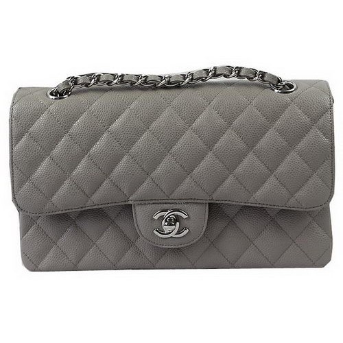 Chanel 2.55 Serie Tassen Grijs Cannage Patroon Leer CFA1112 Zilver