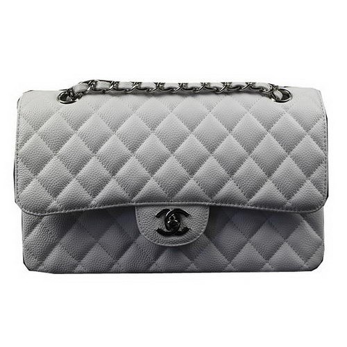 Chanel 2.55 Serie Tassen Wit Cannage Patroon Leer CFA1112 Zilver