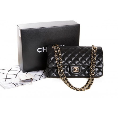 Chanel 2.55 Serie Zwart Origineel Leer Klassieke Flap Bag A01112 Goud