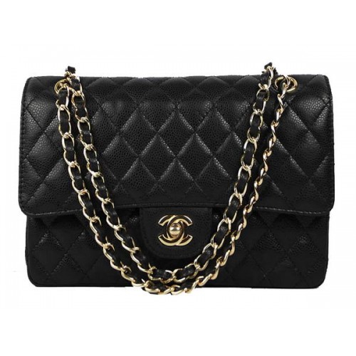 Chanel 2.55 Series Caviar Leather Flap Bag A01112 Zwart Goud