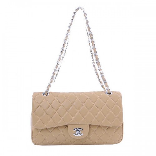 Chanel 2.55 Series Classic Flap Bag 1112 Abrikoos Schapenvacht Zilver