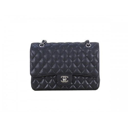 Chanel 2.55 Serie Klassieke Flap Bag 1112 Zwart Cannage Patroon Origineel Leer Zilver