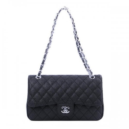 Chanel 2.55 Series Classic Flap Bag 1112 Zwart Cannage Patroon Zilver