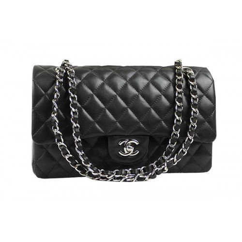 Chanel 2.55 Serie Klassieke Flap Bag 1112 Zwart Origineel Schapenleer Zilver