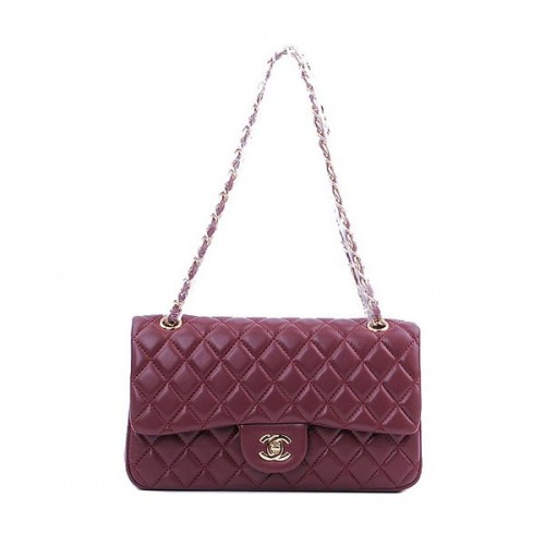 Chanel 2.55 Series Classic Flap Bag 1112 Burgundy Sheepskin Gold
