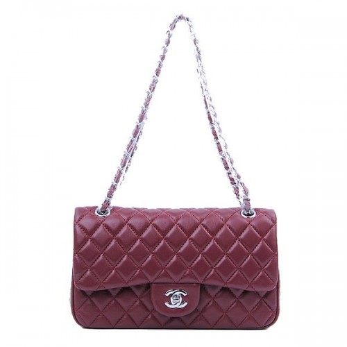Chanel 2.55 Series Classic Flap Bag 1112 Burgundy Schapenvacht Zilver