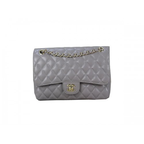 Chanel 2.55 Series Classic Flap Bag 1112 Grijs Origineel Cannage Patroon Leer Goud