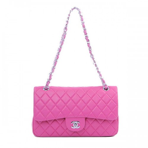 Chanel 2.55 Series Classic Flap Bag 1112 Perzik Schapenvacht Zilver
