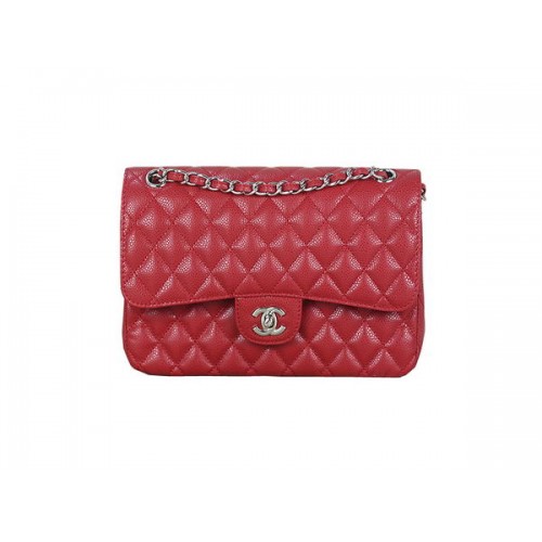 Chanel 2.55 Serie Klassieke Flap Bag 1112 Rood Cannage Patroon Origineel Leer Zilver