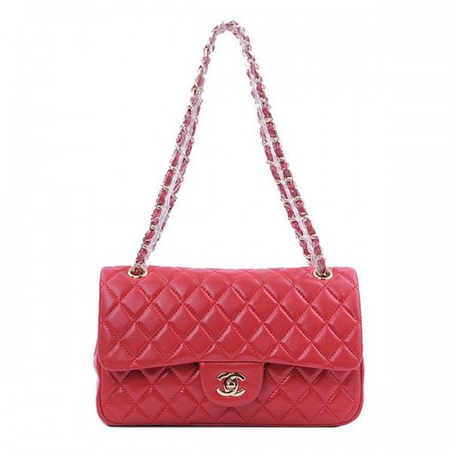 Chanel 2.55 Series Classic Flap Bag 1112 Rood Schapenvacht Goud