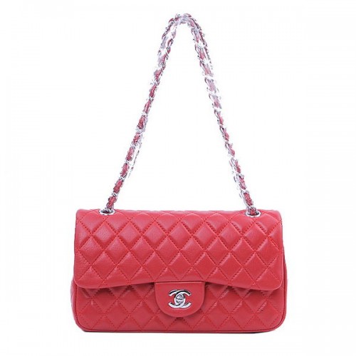 Chanel 2.55 Series Classic Flap Bag 1112 Rood Schapenvacht Zilver