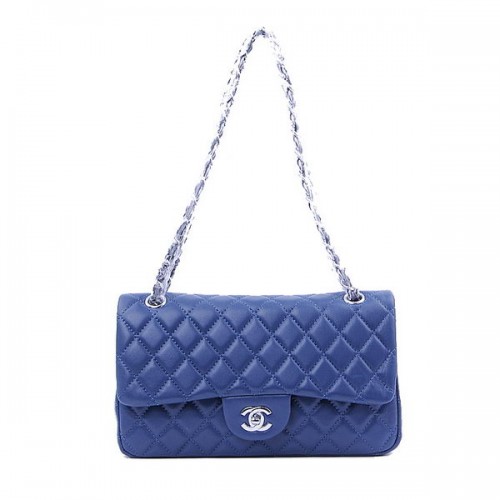 Chanel 2.55 Series Classic Flap Bag 1112 RoyalBlue Schapenvacht Zilver