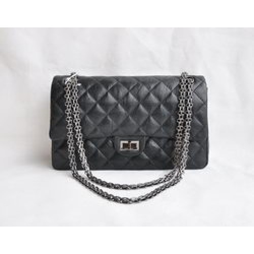 Chanel 2.55 Series Flap Bag Zwart met zilvergrijze ketting 30226
