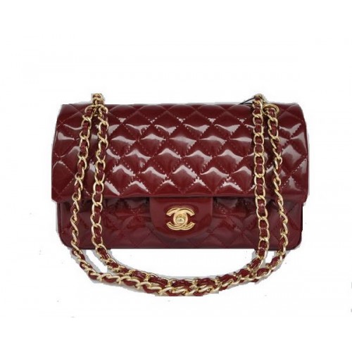 Goedkope Chanel 2.55 Series Flap Bag 1112 Maroon Patent Leather Golden Hardware
