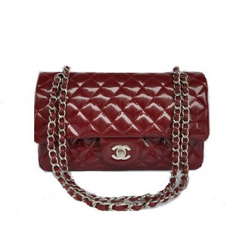 Goedkope Chanel 2.55 Series Flap Bag 1112 kastanjebruin lakleer zilveren hardware