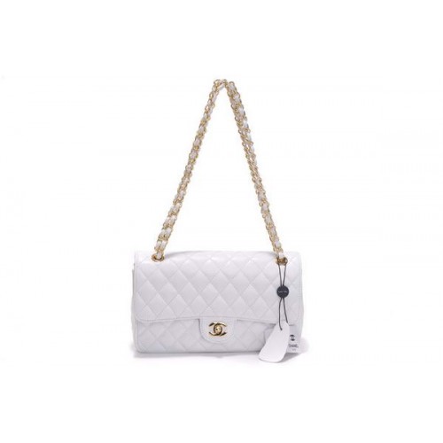 Goedkope Chanel 2.55 Series Flap Bag 1112 Wit Lakleer Gouden Hardware