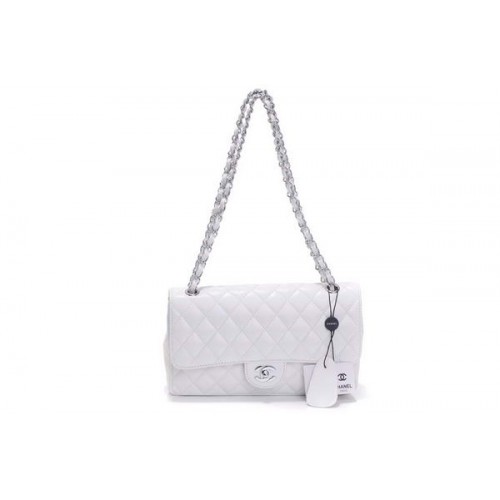 Goedkope Chanel 2.55 Series Flap Bag 1112 Wit Lakleer Zilver Hardware