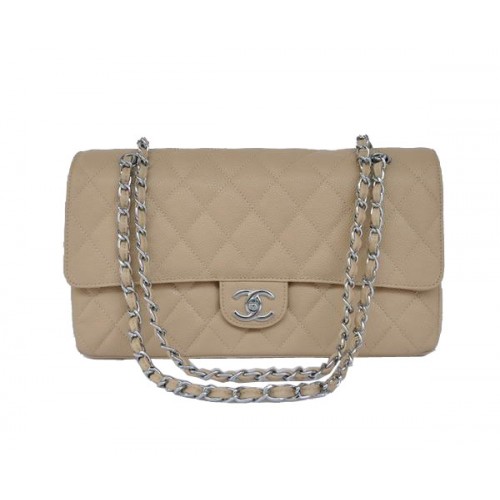 Goedkope Chanel 2.55 Series Flap Bag 1113 Apricot Leather Silver Hardware
