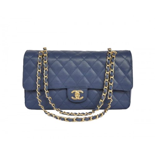Goedkope Chanel 2.55 Series Flap Bag 1113 Blauw Leer Gouden Hardware