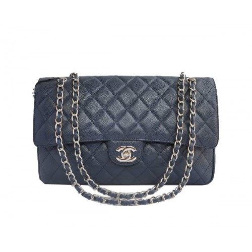 Goedkope Chanel 2.55 Series Flap Bag 1113 Blauw Leer Zilver Hardware