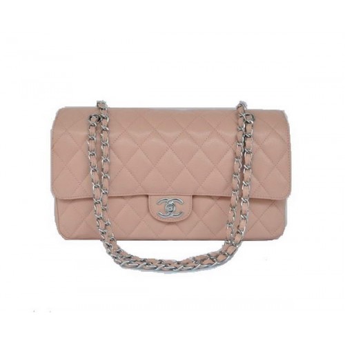 Goedkope Chanel 2.55 Series Flap Bag 1113 Roze Leer Zilver Hardware